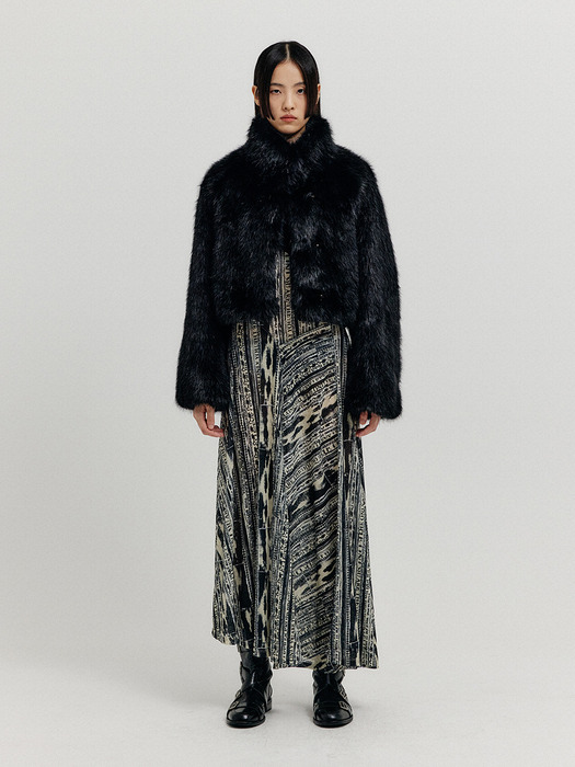 XHORT Faux Fur Short Coat - Black