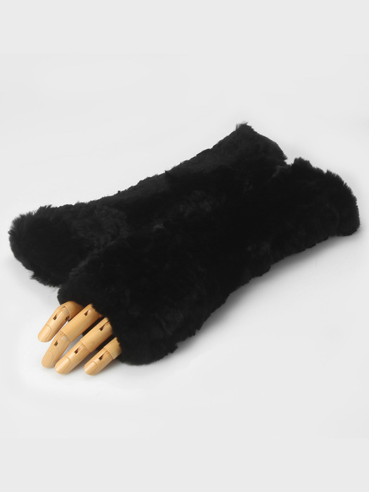 Rabbit hair Fur Finger Less Gloves MFFG002BK