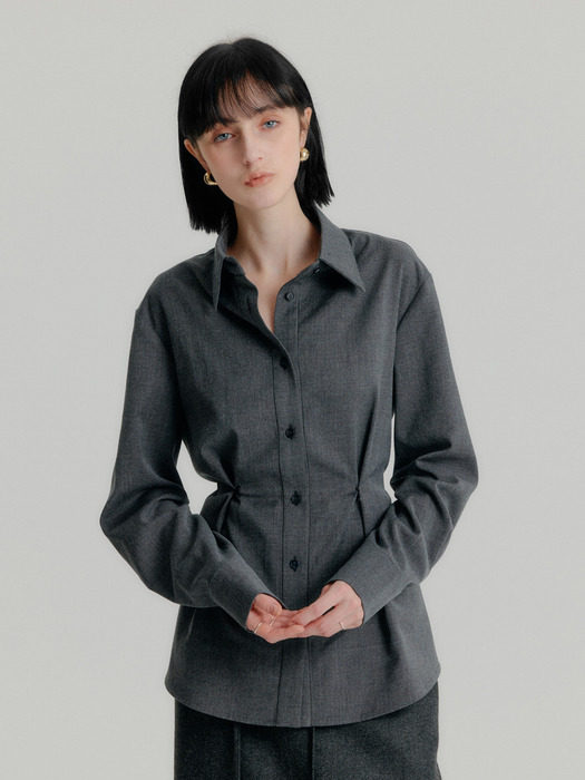 BUTTON DRAPE WOOL SHIRT - GRAY