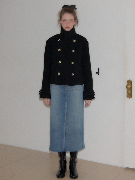 Button Point Double Wool Coat_ Black