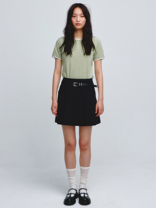 Wool Pleats Mini Skirt  Ash (KE4127M024)