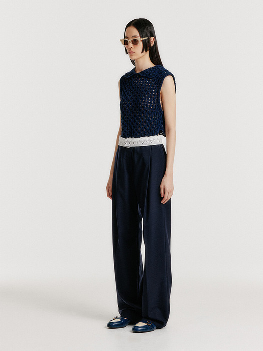 YELT Cable Knit Collared Top - Navy