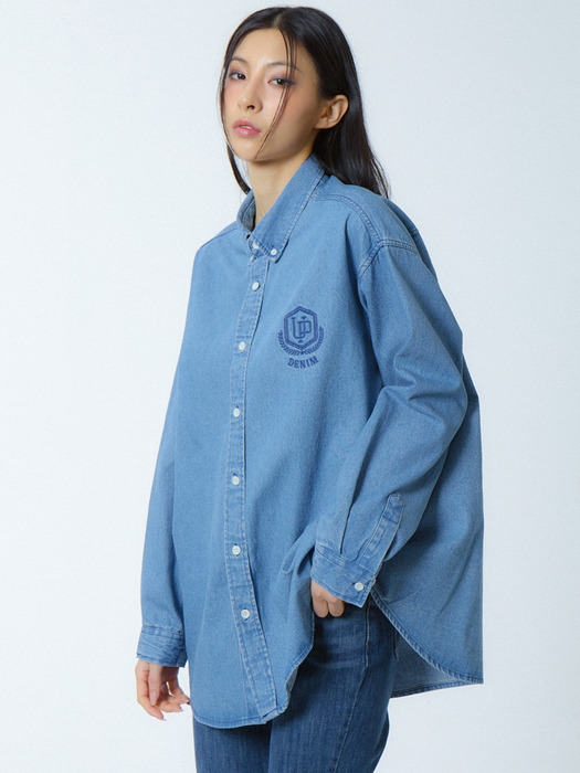 UP-585 로고 데님셔츠 블루_LOGO DENIM SHIRTS BLUE