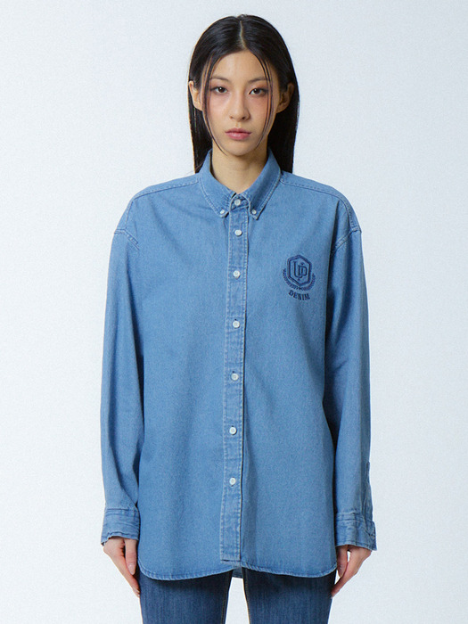 UP-585 로고 데님셔츠 블루_LOGO DENIM SHIRTS BLUE