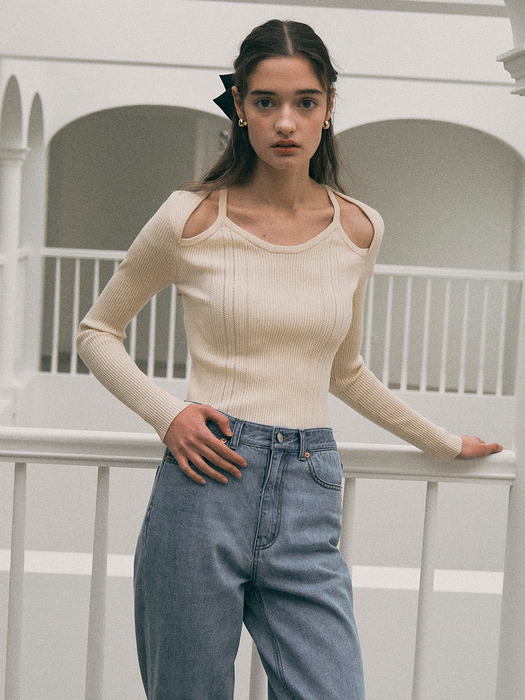 RIBBED CUT OUT KNIT IVORY