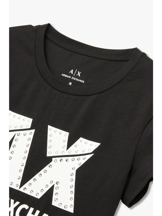 AX 여성 라인스톤 로고 이지 티셔츠(A424130028)블랙