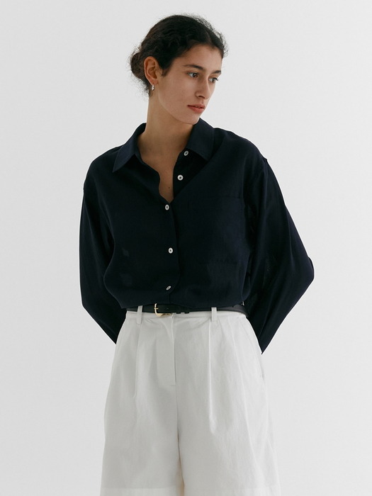 5차_LOOSE FIT GAUZE FABRIC SHIRT_NAVY