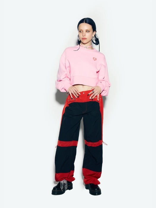 COLOR BLOCK NYLON TRACK PANTS RED