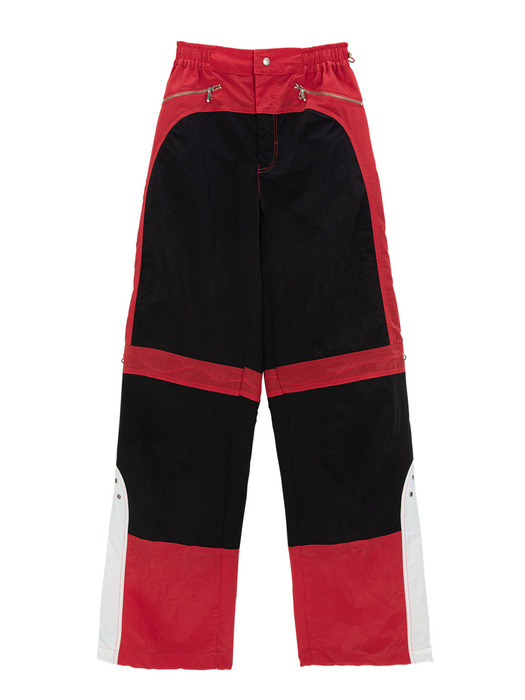 COLOR BLOCK NYLON TRACK PANTS RED