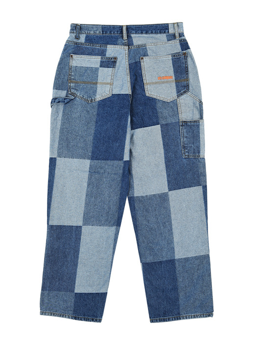 jacquard patchwork double knee pants_blue