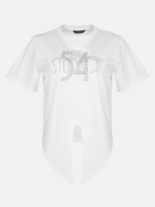 Front Slit Crop Cubic T-shirt_2color / M241CT7669