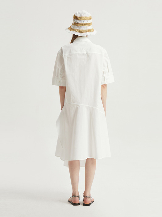 Unbalanced Hool Shirt-Type Cotton Dress_LFDAM24420WHX