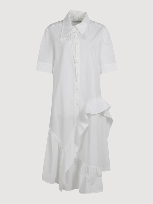 Unbalanced Hool Shirt-Type Cotton Dress_LFDAM24420WHX