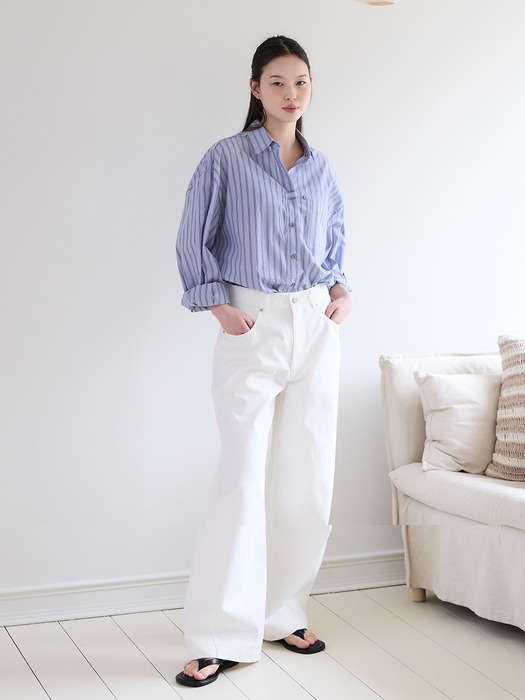 Curved Line Cotton Pants_WHITE