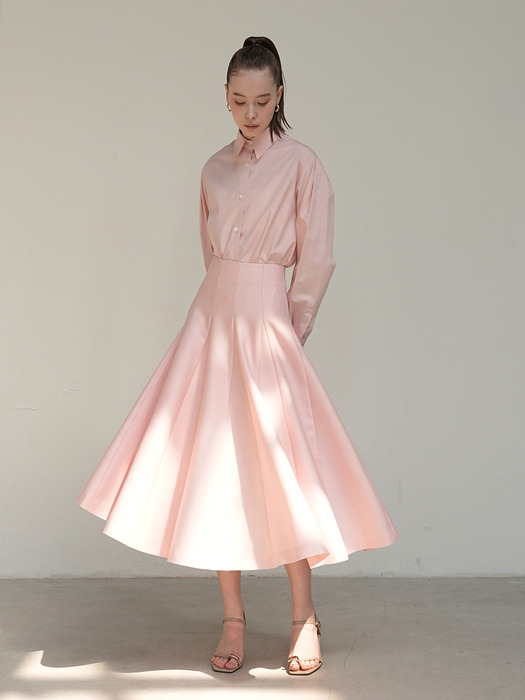 Mikado Silk A-Line Midi Skirt Pink