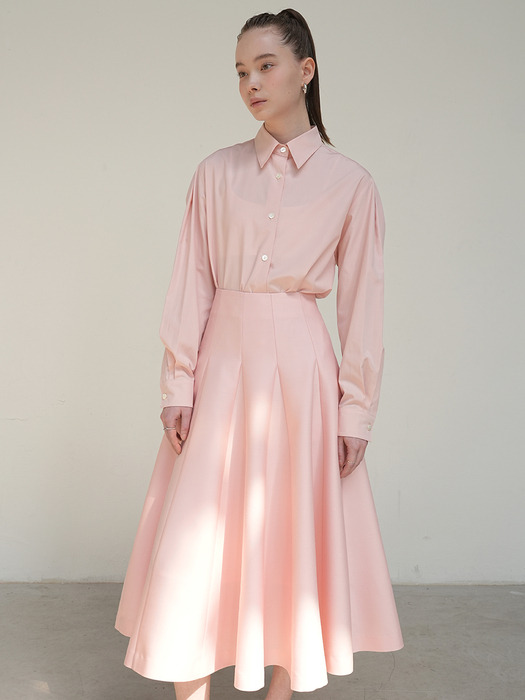 Mikado Silk A-Line Midi Skirt Pink