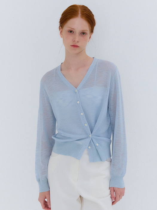 SUMMER V-NECK LINEN CARDIGAN SKY BLUE