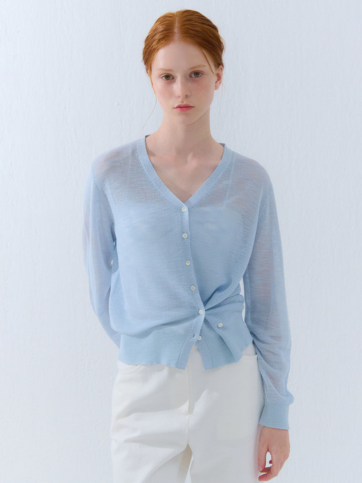 SUMMER V-NECK LINEN CARDIGAN SKY BLUE