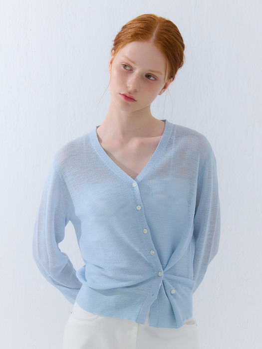 SUMMER V-NECK LINEN CARDIGAN SKY BLUE