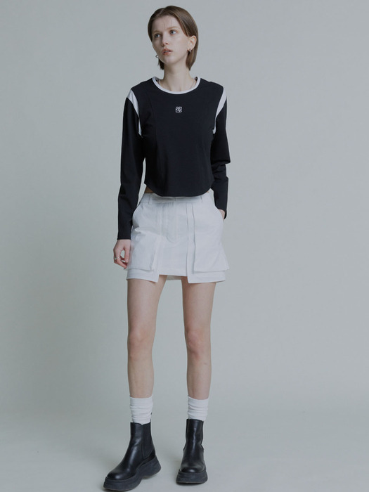 [리퍼브]CRIIS Embroidered Color Point Curved Hem Crop Top_Black