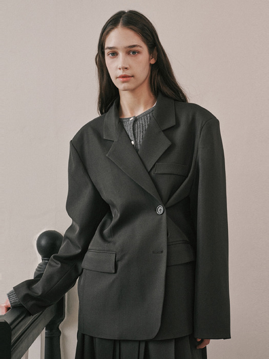 tailored boxy set-up jacket-charcoal