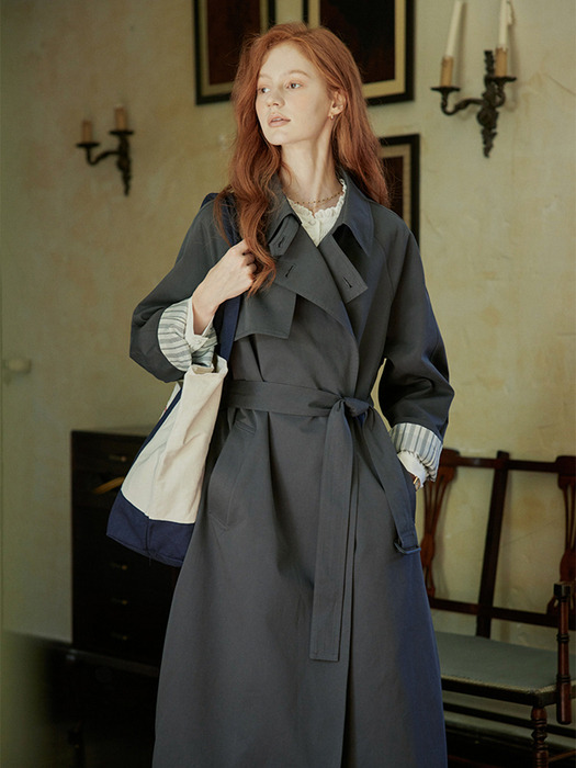 PM_Striped cuffs belted trench coat