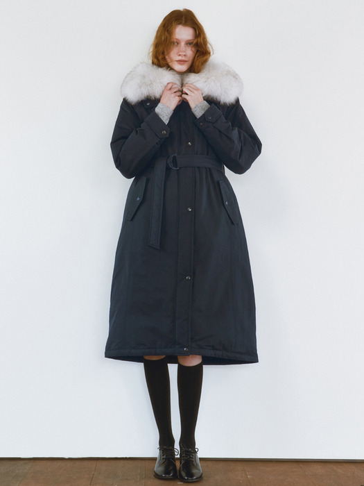 WHITE FOX FUR DOWN LONG JUMPER [NAVY]