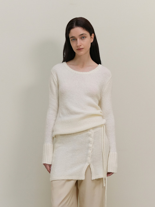 Double civet Wool long sleeve knit - Ivory