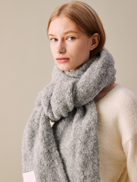 Long cloud boucle knit muffler (GREY)