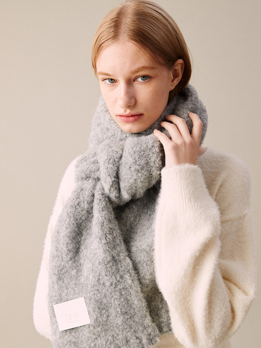 Long cloud boucle knit muffler (GREY)