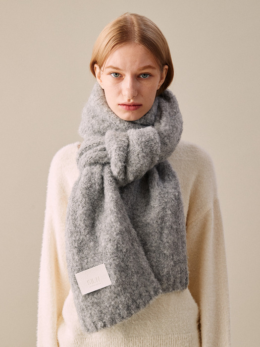 Long cloud boucle knit muffler (GREY)