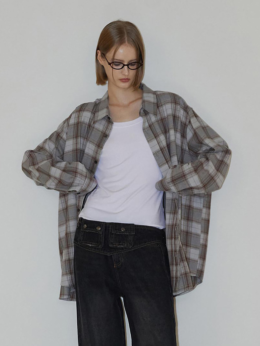 Ombre Check Overfit Shirts Gray Blue