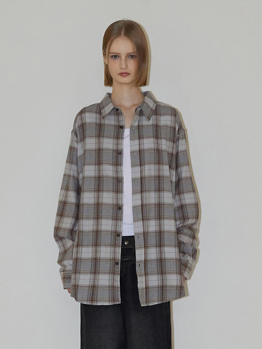 Ombre Check Overfit Shirts Gray Blue