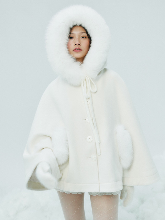 REAL FOX FUR SNOW CAPE COAT_TT4W012IV