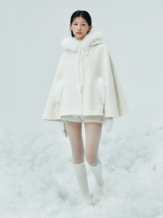 REAL FOX FUR SNOW CAPE COAT_TT4W012IV