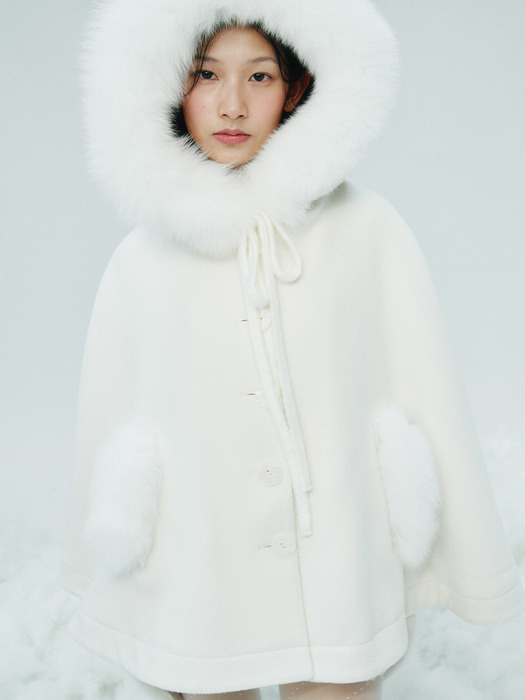 REAL FOX FUR SNOW CAPE COAT_TT4W012IV