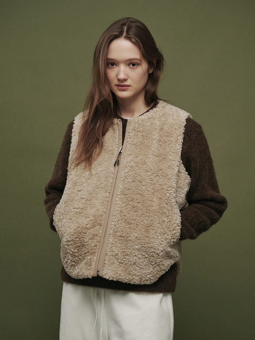 Shearling teddy vest (Beige)