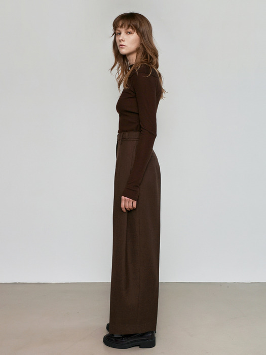 Two-tuck Wide Wool Pants _ Brown