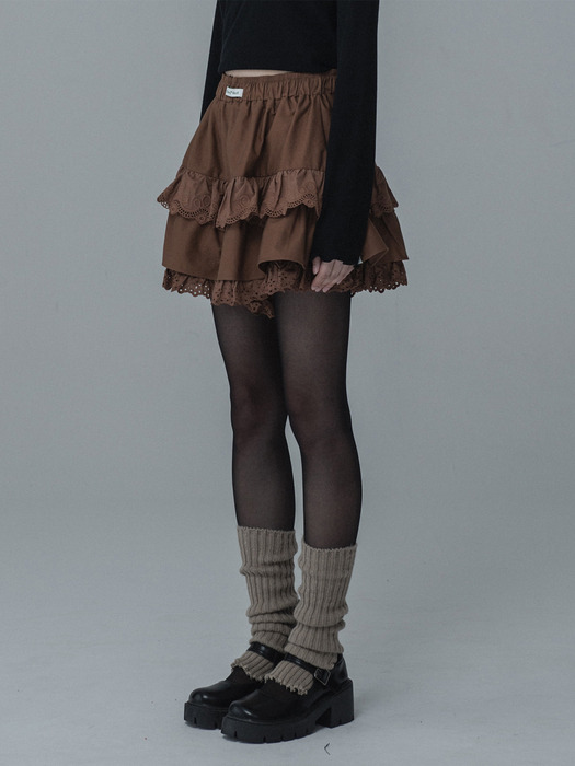 [단독]LACE BANDING SKIRT PANTS_BROWN