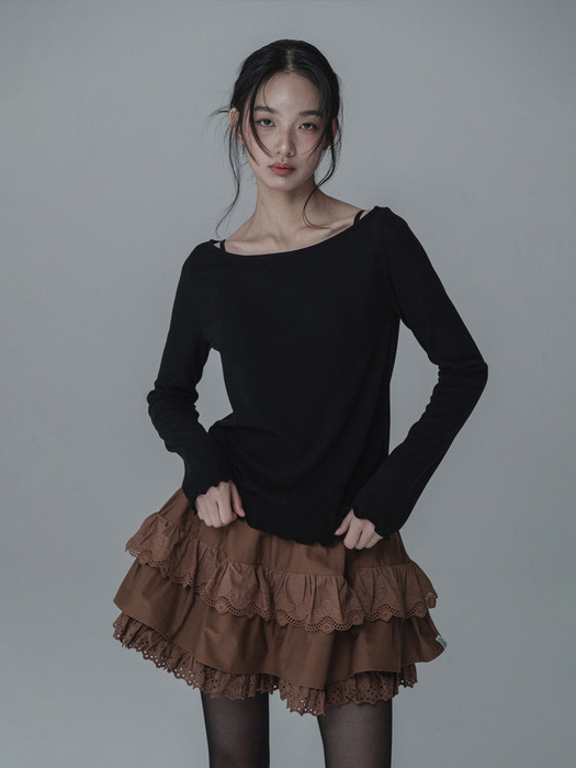 [단독]LACE BANDING SKIRT PANTS_BROWN