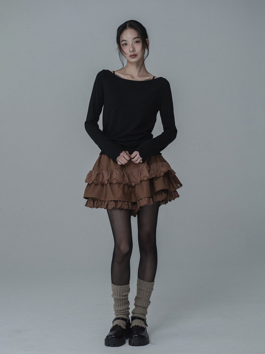 [단독]LACE BANDING SKIRT PANTS_BROWN