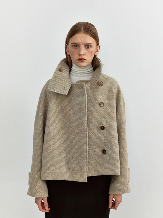 TWW HIGH NECK BUCLE TWEED HALF COAT _2COLORS