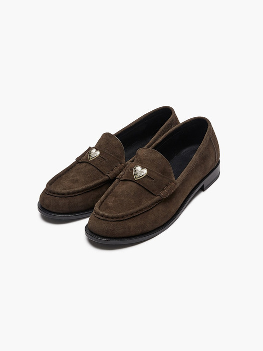 MARGE HEART LOAFERS_brown suede