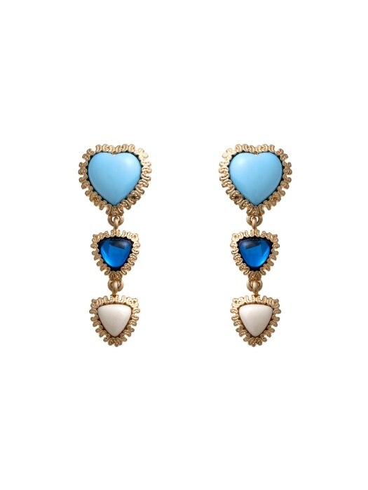 mini triple blue heart drop earrings