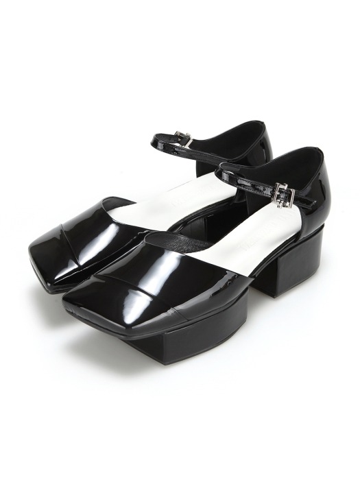 Squared Toe Mary Janes with Separated Platforms | Glossy black