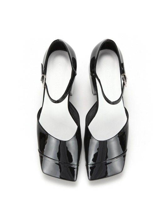 Squared Toe Mary Janes with Separated Platforms | Glossy black