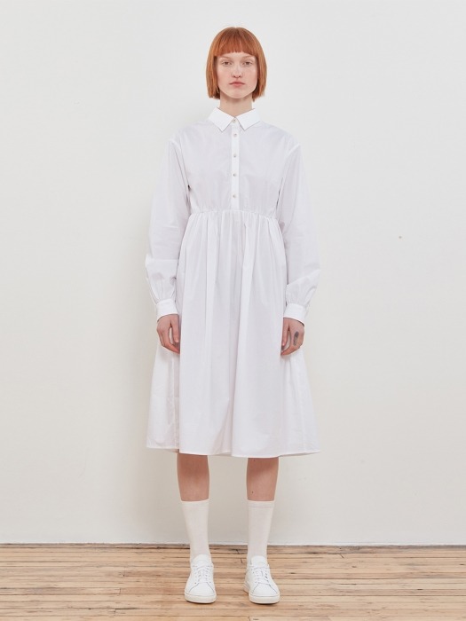 Pleated Shirt Onepiece [White]