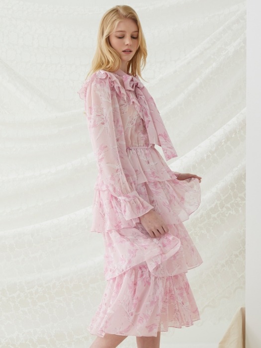 Floral Scarf Tie Dress - Pink