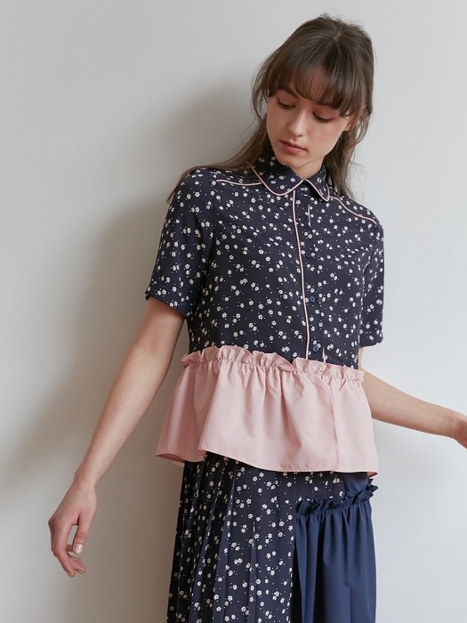 Frill blouse[Navy/Pink]