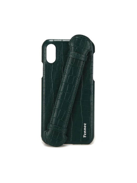 LEATHER iPHONE X/XS HANDLE CASE - CROCO GREEN